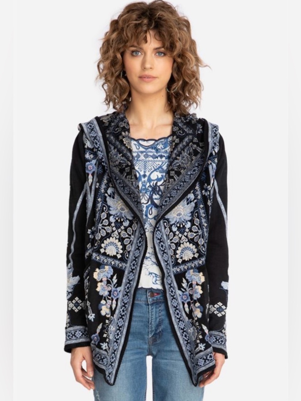 Johnny Was Klios short open front hoodie beautifully embroidered